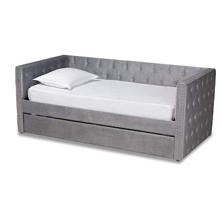 Baxton Studio Larkin Modern and Contemporary Grey Velvet Fabric Twin Size Daybed with Trundle 187-11460-Zoro